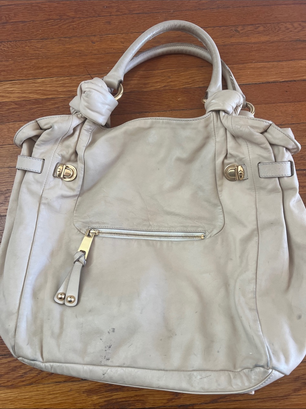 Vintage Marc Jacob’s Women's Cream Leather Tote Bag with Gold Hardware